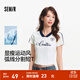 森馬（Semir）涼感T|短袖T恤女短款撞色V領(lǐng)夏季2025新款字母修身上衣運動(dòng)風(fēng) 本白10102 L