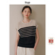 旅途原品ltyp 亞麻棉針織條紋衫 休閑鏤空無(wú)袖清涼T恤上衣女冬季 黑底杏條 現貨 S