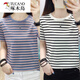 啄木鳥(niǎo)條紋t恤女短袖中年夏裝2025新款純棉寬松女士洋氣上衣服打底衫女 藍色+白色【兩件裝】 M 建議90-105斤