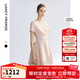朗姿2025年夏季新款黑色氣質(zhì)收腰短袖女裙子法式高級(jí)感高知連衣裙 淡粉色 S