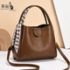 袋鼠真皮單肩包包女2025新款斜挎包大容量手提水桶包單肩軟皮 棕色