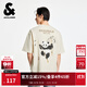 杰克·瓊斯（JACK&JONES）男裝25年棉質(zhì)涼感短袖T恤男士夏季潮流寬松卡通熊貓印花半袖t恤 A08云米色 寬松版，卡碼拍小 M 175