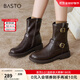 百思圖冬新款潮酷加絨保暖粗跟女馬丁靴通勤皮短靴棉鞋W2551DZ4【預售】 棕色絨里 37