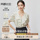 尚都比拉時(shí)尚氣質(zhì)優(yōu)雅雪紡衫女夏季撞色波點(diǎn)荷葉領(lǐng)短袖上衣 白底黑點(diǎn) M 