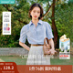 茵曼（INMAN）【純棉】百搭壓褶刺繡翻領(lǐng)襯衫女裝2025夏季新款泡泡袖襯衣上衣 淺藍色 優(yōu)先發(fā)貨 M