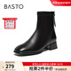 百思圖2025冬季新款氣質(zhì)通勤白色法式小踝靴粗跟女短靴CM108DD5【預售】 黑色 39