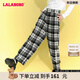 LALABOBO經(jīng)典格子闊腿褲女高腰顯瘦重工釘珠寬松顯瘦休閑褲子L21D-WXZC48 黑色 S 160