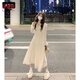 薇衣設2025新款法式感荷葉邊長(cháng)袖連衣裙女秋季新款設計感高腰顯瘦長(cháng)裙子 杏色_有內襯 L _110斤-120斤