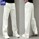 羅蒙（ROMON）高品質(zhì)男士休閑褲2025春秋新款潮流修身衛褲歐貨百搭顯瘦闊腿褲子 白灰色 32 (135-145斤)