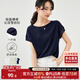 尚都比拉拼接短袖雪紡衫女顯瘦遮肚子上衣夏季女裝薄款休閑T恤 藏藍色 M