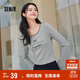 森馬長(cháng)袖T恤女短款蝴蝶結字母春秋溫柔蕾絲緊身上衣107624101001