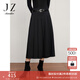 玖姿·安娜蔻通勤皮質(zhì)腰帶輕熟風(fēng)壓褶百褶半身裙女冬款 素黑 XL