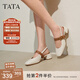 他她（TATA）法式氣質(zhì)粗跟涼鞋女鞋包頭淺口單鞋2025秋季新款 米白/棕 37