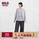 無(wú)印良品（MUJI） 女式 棉紗 長(cháng)袖罩衫 女士襯衫襯衣內搭女裝25年秋季上衣BC2O7A5A 淺灰色條紋 M （160/84A）