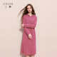 三彩2025冬季新款休閑連帽針織裙連衣裙長(cháng)袖直筒裙慵懶長(cháng)裙M 海棠粉 S 155/80A
