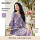 珂萊蒂爾2025春季新款七分袖連衣裙女氣質(zhì)收腰中長(cháng)裙百褶裙 淡紫 S