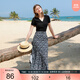 三彩2025夏季新款碎花半身裙高腰開(kāi)叉雪紡A字裙浪漫長(cháng)裙清新M