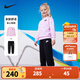NIKE 耐克童裝女童衛(wèi)衣+長褲2件套秋季260克毛圈滿印舒適兒童上衣 正黑色 130 /64 【建議身高116-122cm】