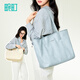 畹町女包包女托特包女25年大容量雙面背包仿牛仔藍腋下單肩包 蘭白