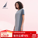 諾帝卡（NAUTICA）【商場(chǎng)同款】女裝夏季款純棉條紋柔軟中長(zhǎng)短袖連衣裙女32DO04 白色1BW M