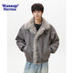 WASSUP HERMU官方棉服男秋冬季cleanfit重磅座山雕剪裁解構設計寬松大毛領(lǐng)外套 灰咖色 XL （推薦130-150斤）