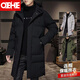 OEHE秋冬季中長(cháng)款棉服男士寬松大碼加厚連帽夾克外套上衣服工裝襖褂子 黑色【御寒保暖】 XL