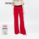 MO&Co.牛仔褲夏棉質(zhì)中腰及地闊腿褲紅色設計感MBE2JEN008 大紅色 M /M