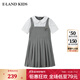 E·LAND KIDS海鹽少衣戀女童連衣裙25年夏季學(xué)院風(fēng)娃娃領(lǐng)百褶 Grey灰色/15 140 cm