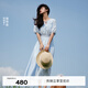 伊芙麗（eifini）伊芙麗簡(jiǎn)約系帶優(yōu)雅收腰顯瘦白色連衣裙女2024夏季新款絕美仙女裙 天空藍 S 155/80A