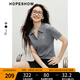 紅袖復古絞花短袖針織衫2025夏季新款女裝字母繡正肩POLO領(lǐng)別致短上衣 煙灰056 L