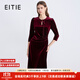 愛(ài)特愛(ài)（EITIE）復古優(yōu)雅顯瘦紅色絲絨連衣裙2025秋冬新款修身長(cháng)袖包臀裙C2507836 絲絨粉62 L