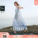 三彩2025夏季新款萊賽爾V領(lǐng)吊帶裙連衣裙雙層裙擺長(cháng)裙度假M 天空藍 M 160/84A