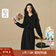 茵曼休閑連帽收腰針織連衣裙冬季百搭顯瘦加厚小黑裙 黑色 L