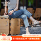 婭麗達（YERAD）冰氧酷直筒牛仔褲女寬松顯瘦開(kāi)叉女褲2024夏季涼感九分褲潮 輕薄 晴空深藍(B0)-透氣 33