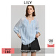 LILY2025夏新款萊賽爾混紡法式木耳邊花邊微寬松休閑藍色套頭衫女 401藍色 M