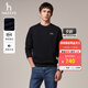 哈吉斯男裝 秋冬款PHIZ男上衣【內里拉絨毛圈】后背繡花圓領(lǐng)套頭衛衣男 黑色BK XL （180/100A 50）