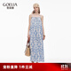 歌莉婭|印花連衣裙2025新款大碼女裝寬松吊帶度假長裙1E7L4K810 8DD異域風(fēng)情藍調(diào)筆觸印花 XS