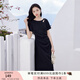香影法式粉色連衣裙女2025夏裝新款t恤裙褶皺短袖溫柔風(fēng)收腰裙子 黑色 L 165/88A/110-125斤