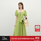 范思藍恩法式方領(lǐng)連衣裙女2025夏新款韓版修身綁帶花苞A字裙2473 牛油果綠 M