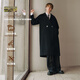 PSO Brand【100%羊毛】雙面呢毛呢大衣冬季純色雙排扣英倫風(fēng)長(cháng)款外套男 墨黑色 Black S