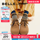 百麗（Belle）厚底松果吐司2代勃肯鞋女25秋新商場(chǎng)款串珠休閑鞋E1J1DCM5預售 棕色 37 (235mm)