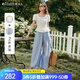 Olrain歐芮兒方領法式通勤上衣藍色寬松褲女夏季2025新款時尚套裝 藍色 L