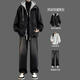 唐號（tanghao）男生三件套裝秋冬寬松毛呢連帽假兩件夾克男高街外套男搭配牛仔褲 黑色外套+白色衛衣+牛仔褲黑 2XL