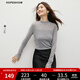 紅袖打底長(cháng)袖T恤修身秋季2024新款女裝細閃微透堆堆袖半高領(lǐng)舒適上衣 灰060 S