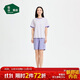 松山棉店萌寵條紋短袖短褲套裝情侶睡衣夏棉莫家居服寬松女士-紫色XL