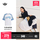adidas復古籃球風(fēng)寬松運動(dòng)短袖開(kāi)衫男女夏季阿迪達斯官方三葉草 白/空軍藍   S