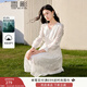 香影法式v領(lǐng)連衣裙女2025秋季新款重工刺繡碎花超好看蕾絲邊裙子 米色 L