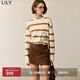 LILY冬新款女裝「豚」個(gè)好「柿」趣味卡皮巴拉條紋毛衣針織衫 702淺米咖 M