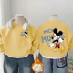 葉余加絨冬裝男女寶寶卡通米奇圓領(lǐng)衛衣2024冬季中小童加厚衛衣潮 黃色 80