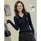 德瑪納【含蓬松綿羊毛】秋季智感翻領(lǐng)撞色字母繡花線(xiàn)衫修身針織衫女上衣